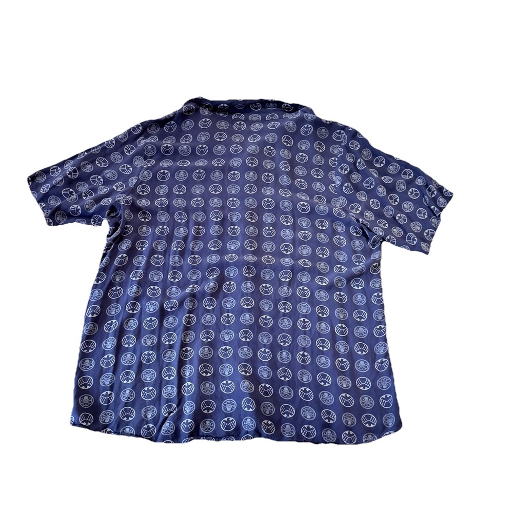 Marvel 2XL Mens Short Sleeve Button Shirt Blue Rayon - Picture 2 of 8